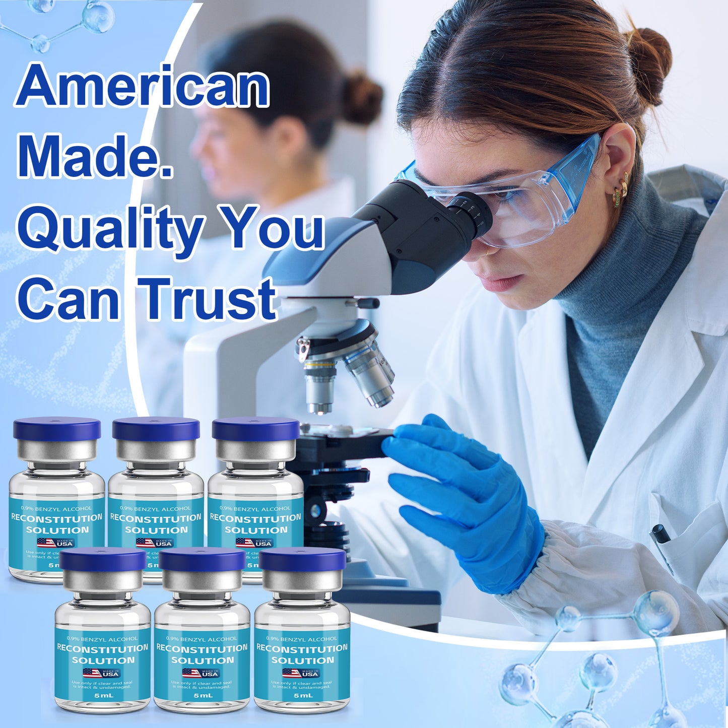 Reconstitution Solution | Bacteriostatic Water - 0.9% Benzyl Alcohol | 6-Pack 5ml Each Vial - Clear Glass | Third-Party Tested
