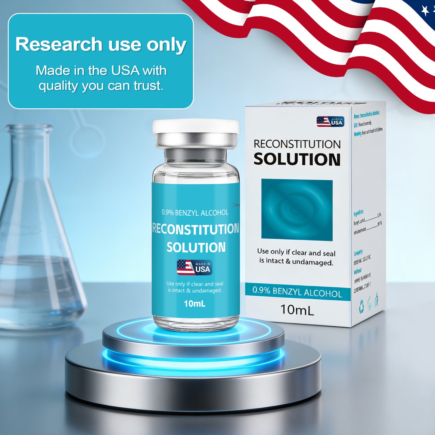 Reconstitution Solution | Bacteriostatic Water - 0.9% Benzyl Alcohol | 1-Pack 10ml Each Vial - Clear Glass | Third-Party Tested