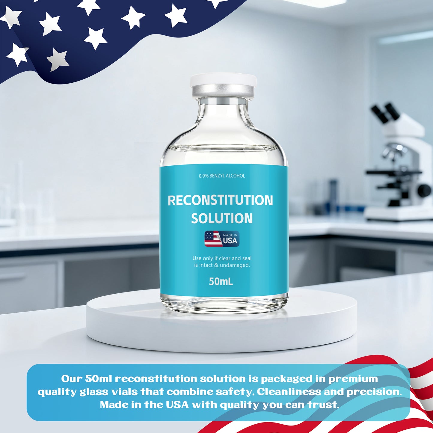 Reconstitution Solution | Bacteriostatic Water - 0.9% Benzyl Alcohol | 1-Pack 50ml Each Vial - Clear Glass | Third-Party Tested