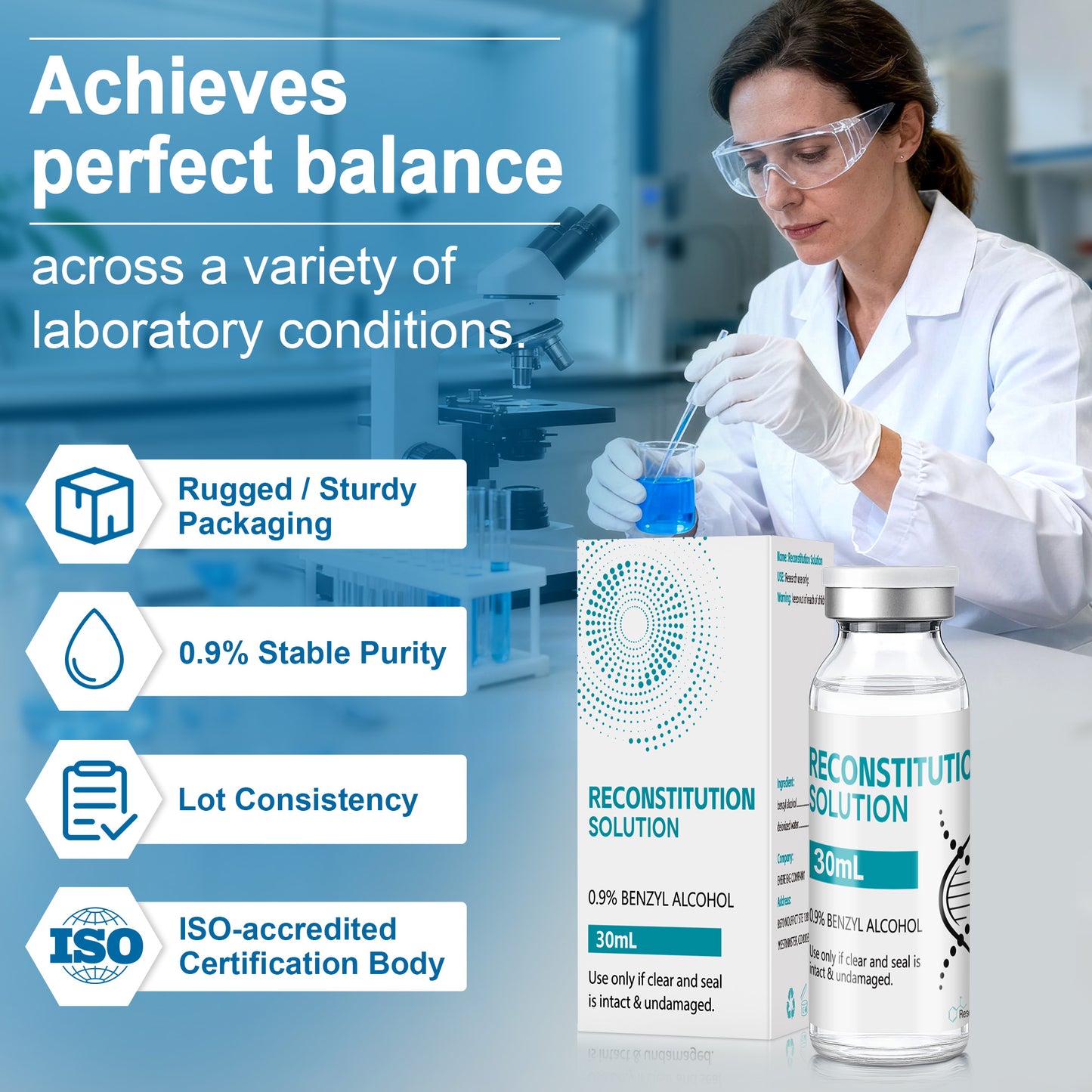Reconstitution Solution | Bacteriostatic Water - 0.9% Benzyl Alcohol | 30ml Each Vial - Clear Glass | Third-Party Tested