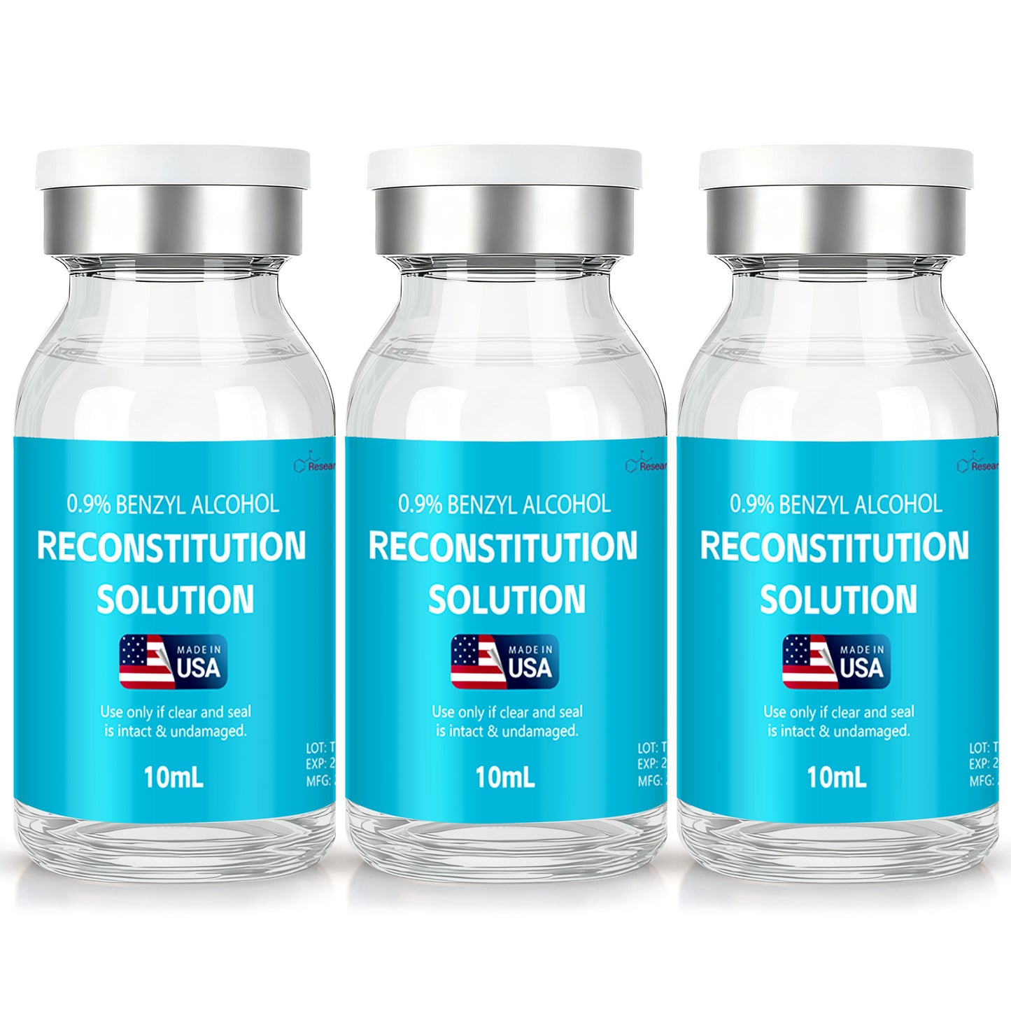 Reconstitution Solution | Bacteriostatic Water - 0.9% Benzyl Alcohol | 3-Pack 10ml Each Vial - Clear Glass | Third-Party Tested