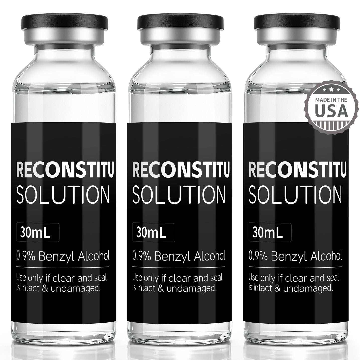 Reconstitution Solution | Bacteriostatic Water - 0.9% Benzyl Alcohol | 3-Pack 30ml Each Vial - Clear Glass | Third-Party Tested