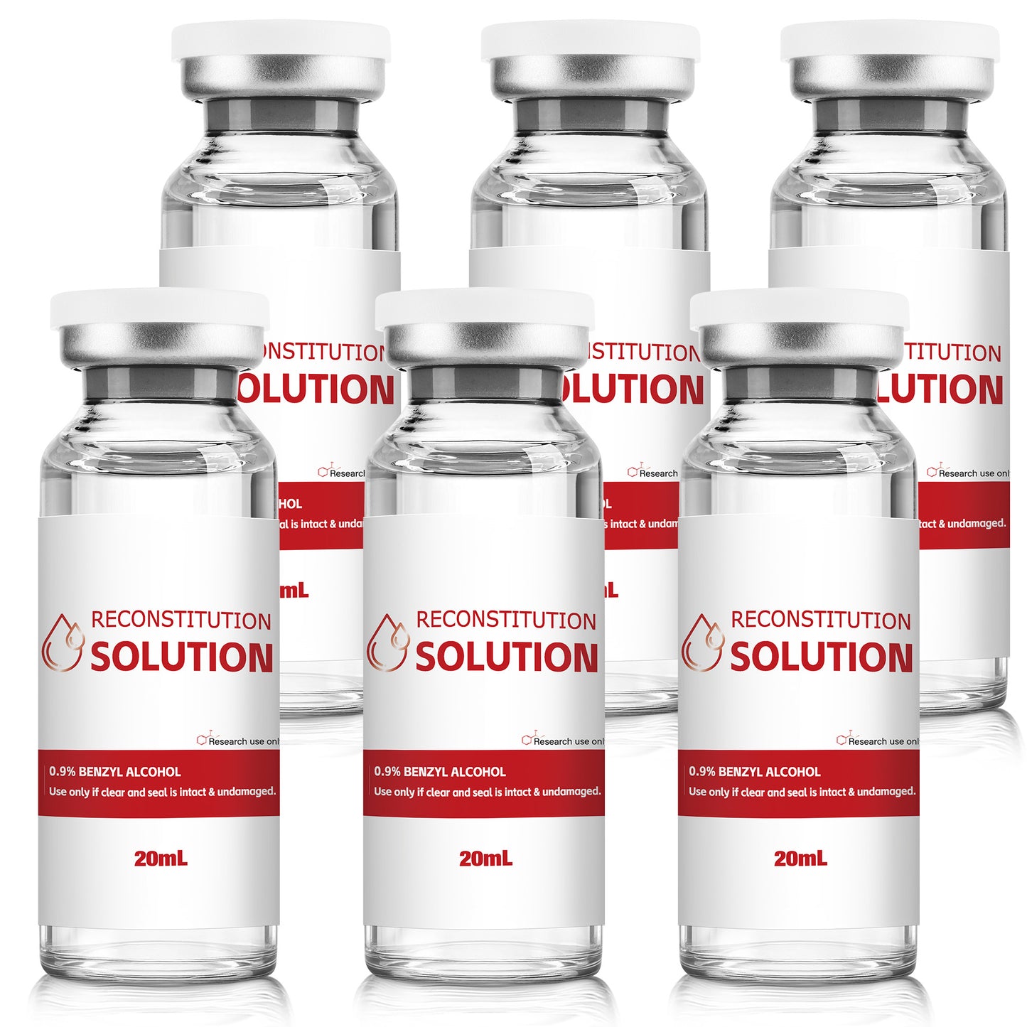 Reconstitution Solution | Bacteriostatic Water - 0.9% Benzyl Alcohol | 6-Pack 20ml Each Vial - Clear Glass | Third-Party Tested