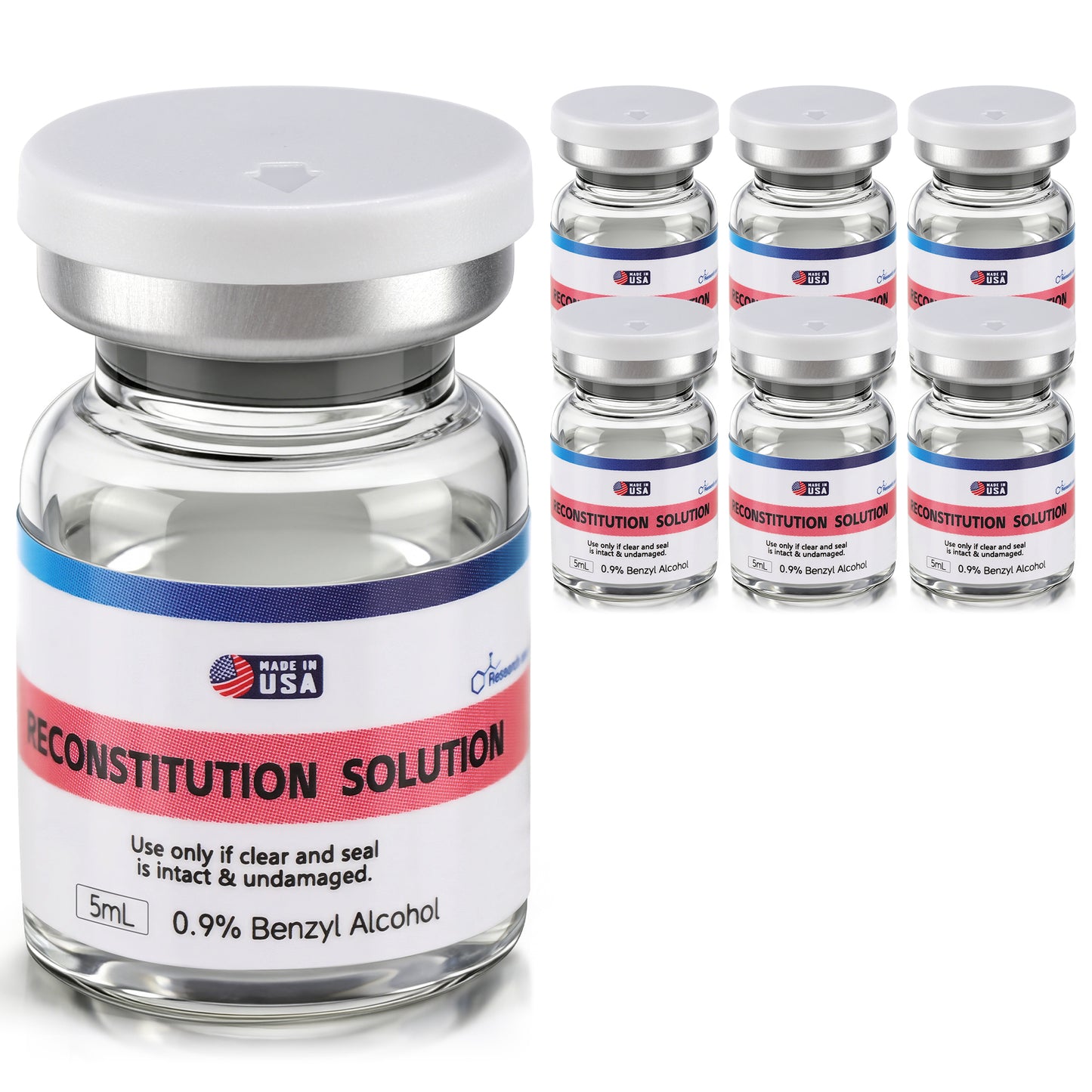 Reconstitution Solution | Bacteriostatic Water - 0.9% Benzyl Alcohol | 6-Pack 5ml Each Vial - Clear Glass | Third-Party Tested