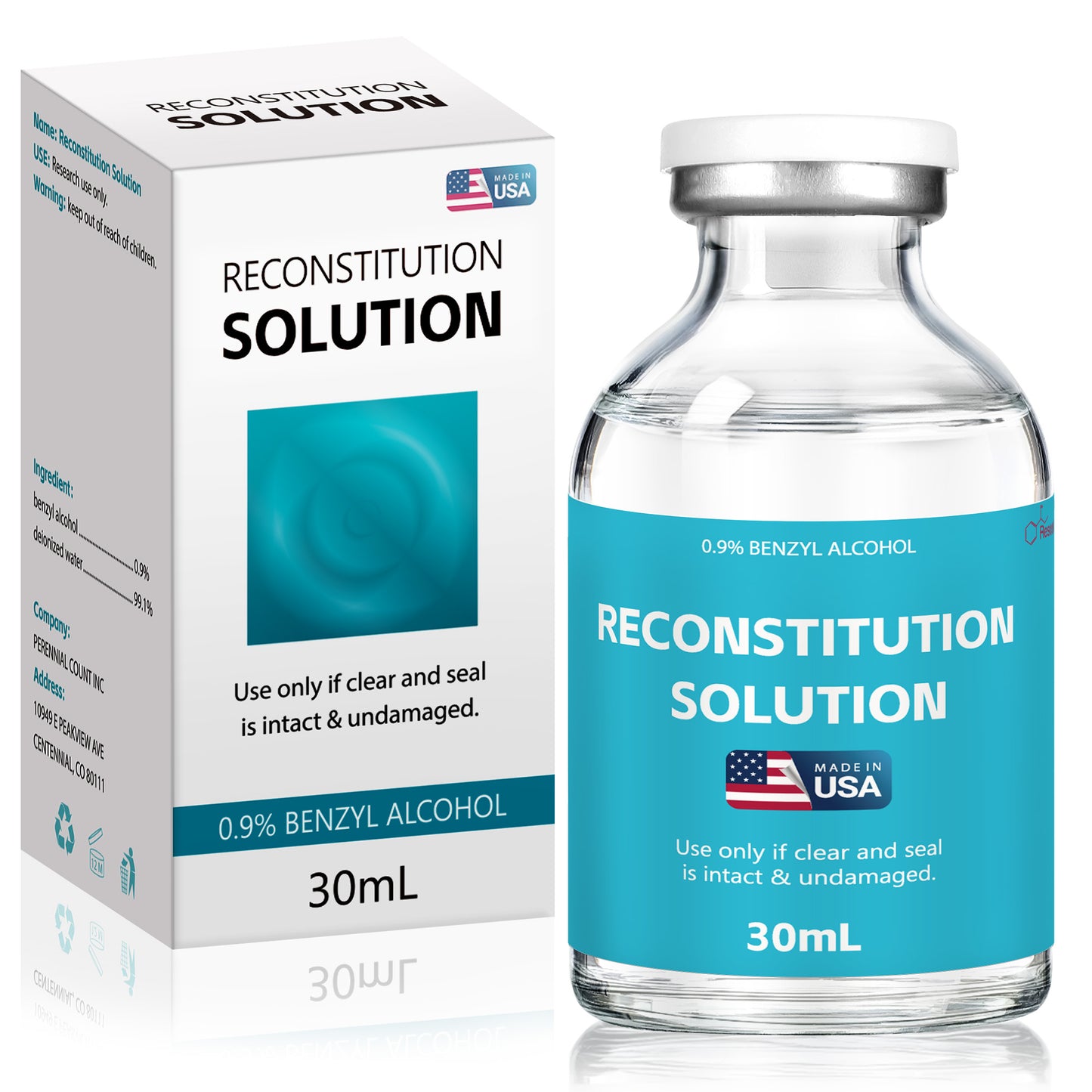 Reconstitution Solution | Bacteriostatic Water - 0.9% Benzyl Alcohol | 1-Pack 30ml Each Vial - Clear Glass | Third-Party Tested