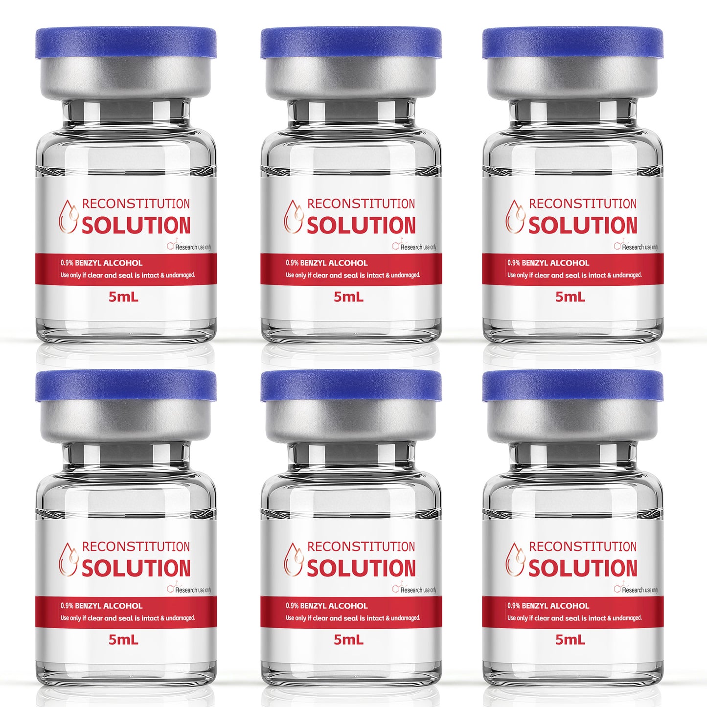 Reconstitution Solution | Bacteriostatic Water - 0.9% Benzyl Alcohol | 6-Pack 5ml Each Vial - Clear Glass | Third-Party Tested