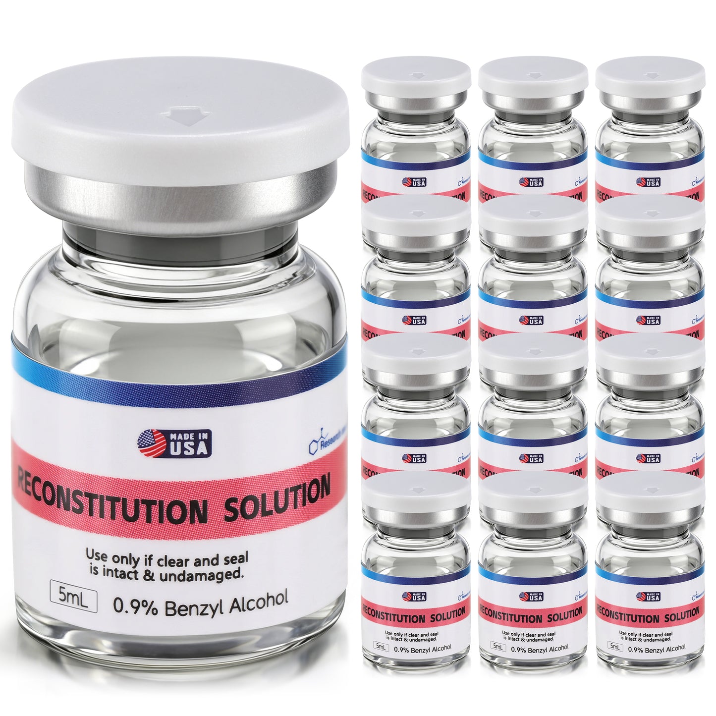 Reconstitution Solution | Bacteriostatic Water - 0.9% Benzyl Alcohol | 12-Pack 5ml Each Vial - Clear Glass | Third-Party Tested
