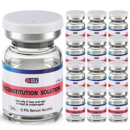 Reconstitution Solution | Bacteriostatic Water - 0.9% Benzyl Alcohol | 12-Pack 5ml Each Vial - Clear Glass | Third-Party Tested