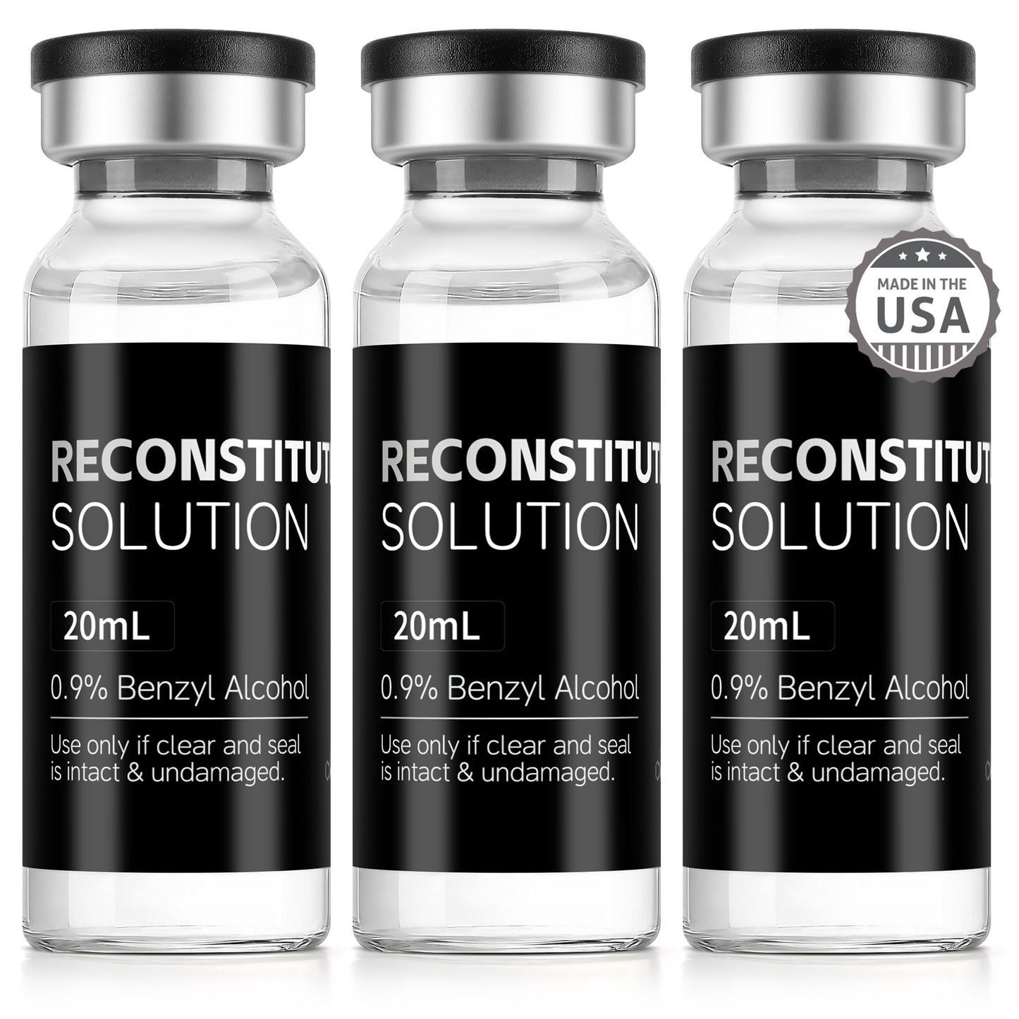 Reconstitution Solution | Bacteriostatic Water - 0.9% Benzyl Alcohol | 3-Pack 20ml Each Vial - Clear Glass | Third-Party Tested