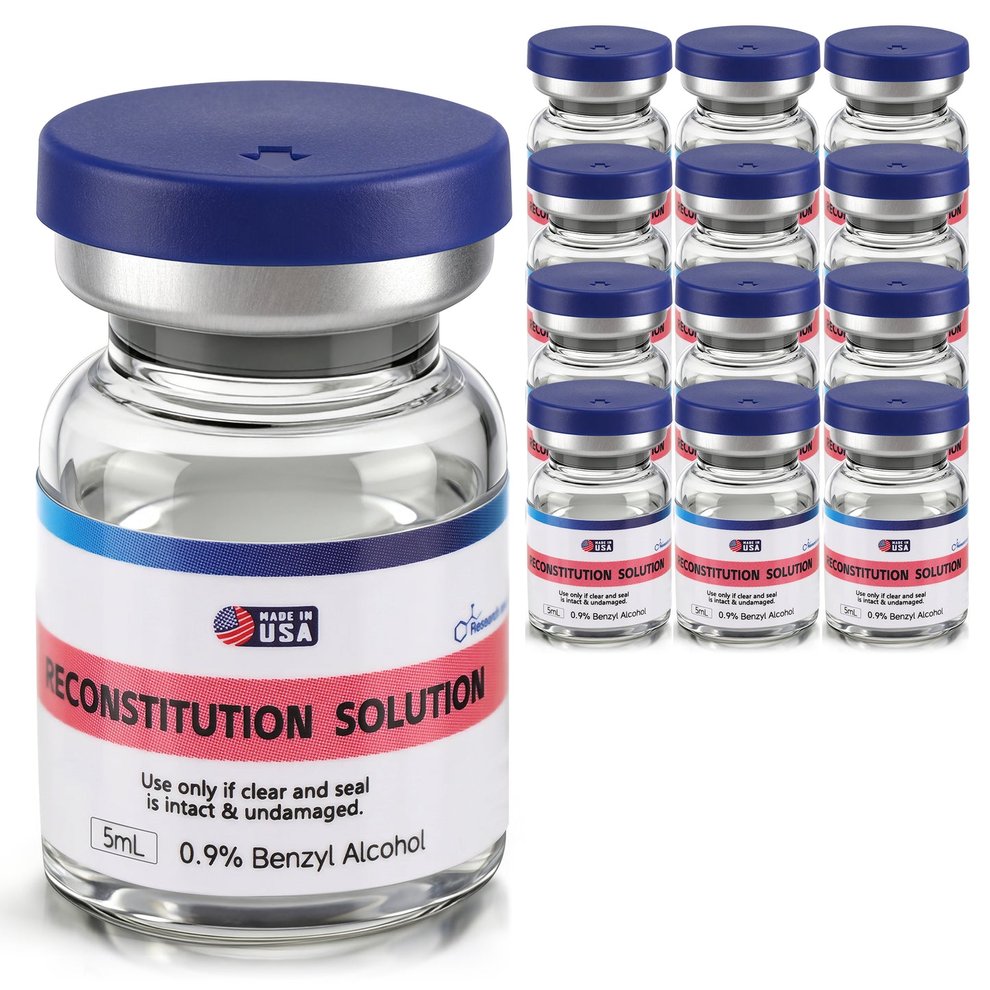 Reconstitution Solution | Bacteriostatic Water - 0.9% Benzyl Alcohol | 12-Pack 5ml Each Vial - Clear Glass | Third-Party Tested