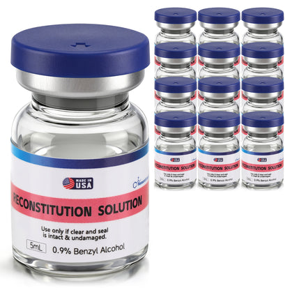 Reconstitution Solution | Bacteriostatic Water - 0.9% Benzyl Alcohol | 12-Pack 5ml Each Vial - Clear Glass | Third-Party Tested