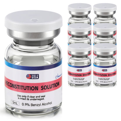 Reconstitution Solution | Bacteriostatic Water - 0.9% Benzyl Alcohol | 6-Pack 5ml Each Vial - Clear Glass | Third-Party Tested