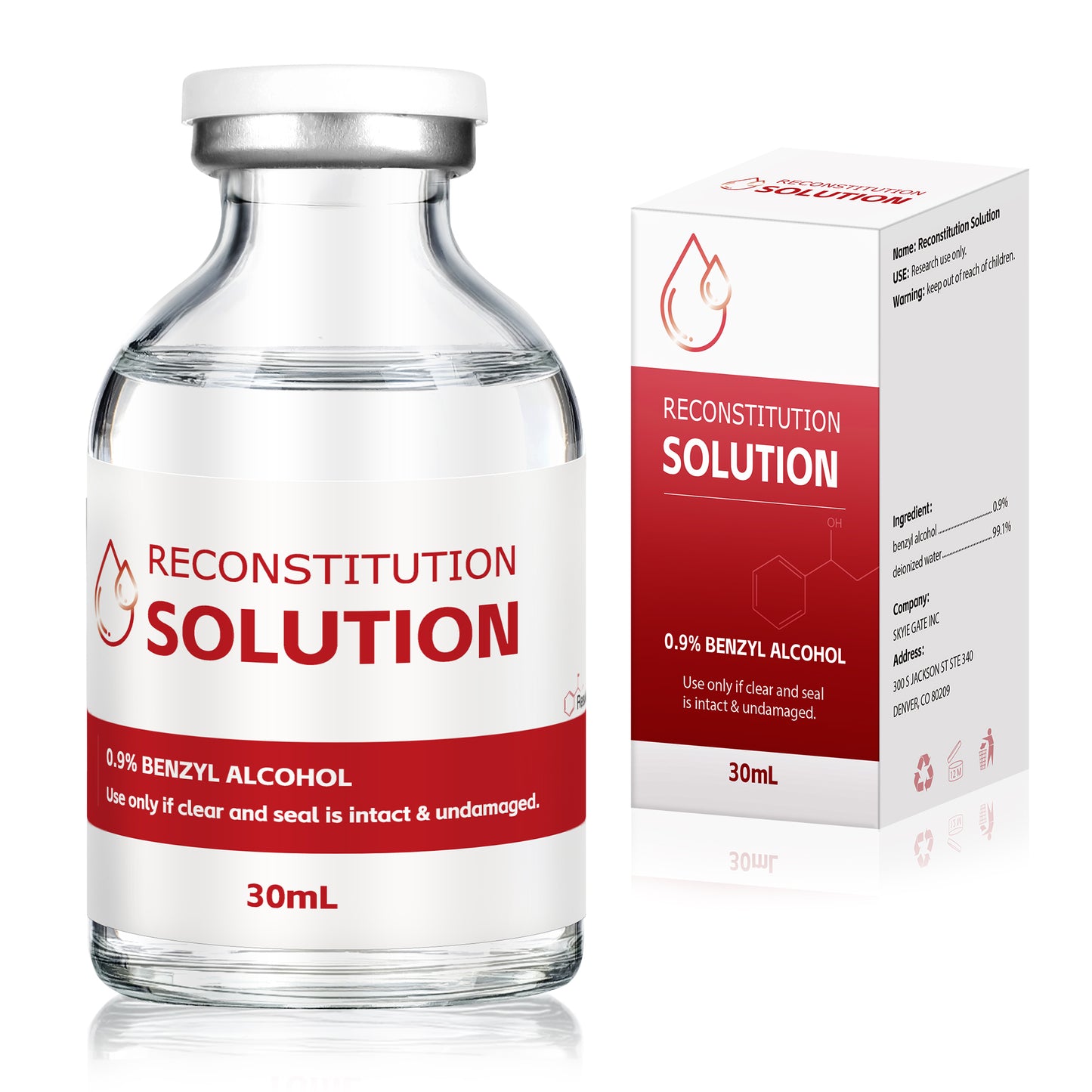 Reconstitution Solution | Bacteriostatic Water - 0.9% Benzyl Alcohol | 1-Pack 10ml Each Vial - Clear Glass | Third-Party Tested
