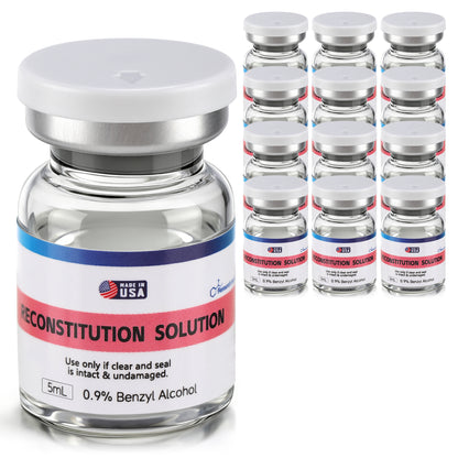 Reconstitution Solution | Bacteriostatic Water - 0.9% Benzyl Alcohol | 12-Pack 5ml Each Vial - Clear Glass | Third-Party Tested