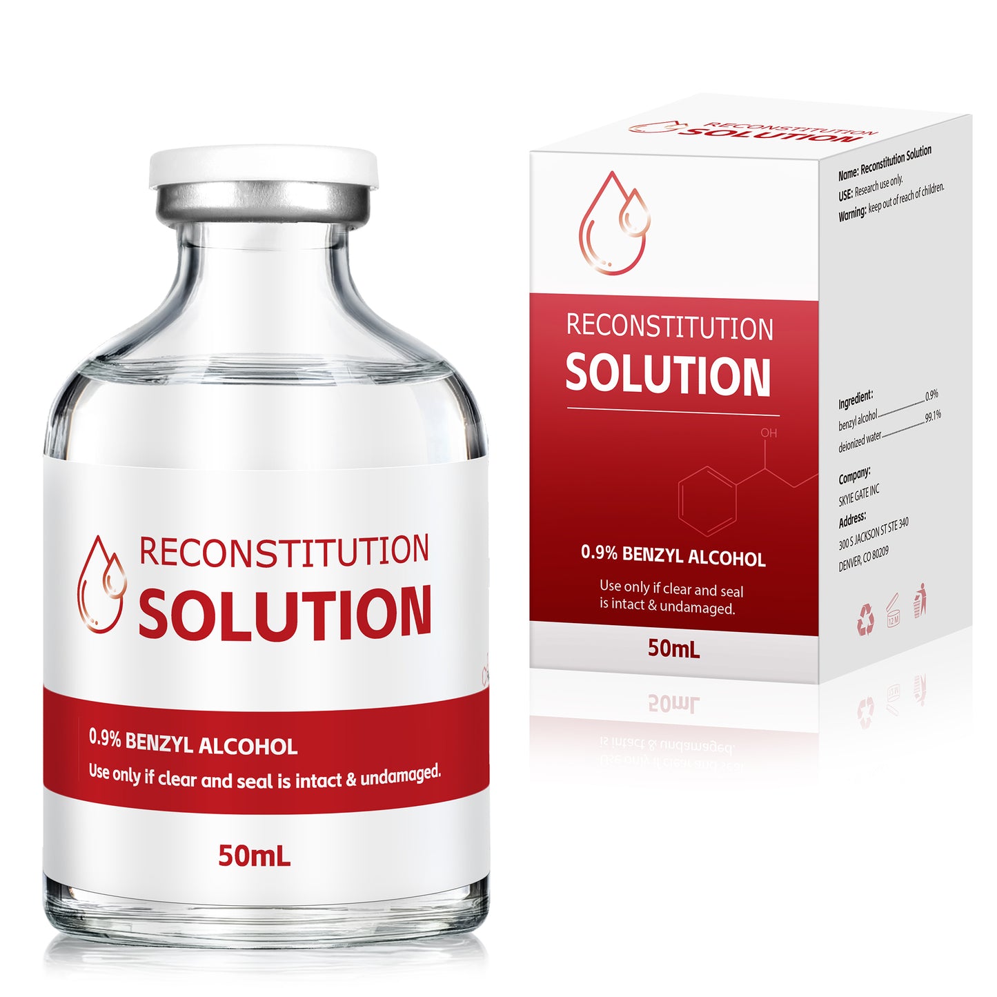 Reconstitution Solution | Bacteriostatic Water - 0.9% Benzyl Alcohol | 1-Pack 10ml Each Vial - Clear Glass | Third-Party Tested