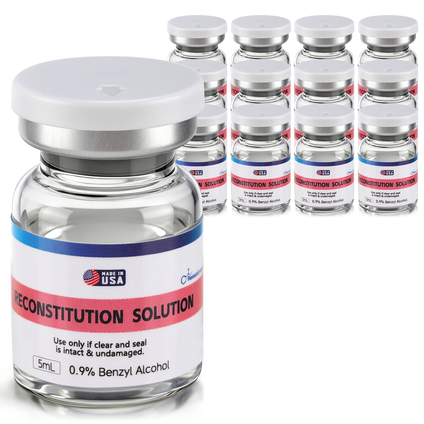 Reconstitution Solution | Bacteriostatic Water - 0.9% Benzyl Alcohol | 12-Pack 5ml Each Vial - Clear Glass | Third-Party Tested