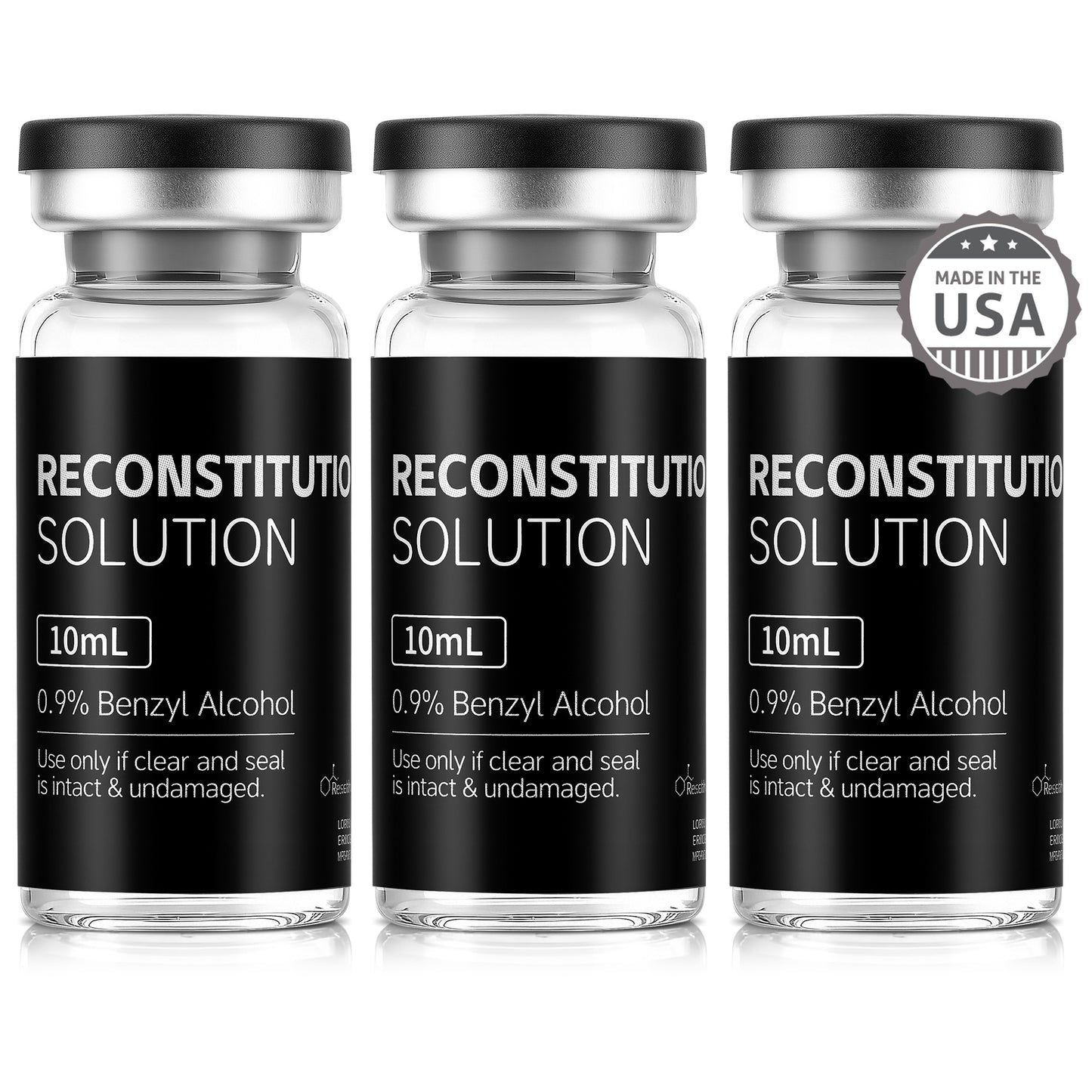 Reconstitution Solution | Bacteriostatic Water -  0.9% Benzyl Alcohol | 3-Pack 10ml Each Vial - Clear Glass | Third-Party Tested