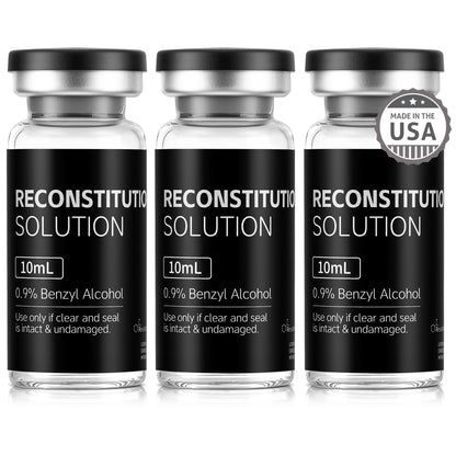 Reconstitution Solution | Bacteriostatic Water -  0.9% Benzyl Alcohol | 3-Pack 10ml Each Vial - Clear Glass | Third-Party Tested