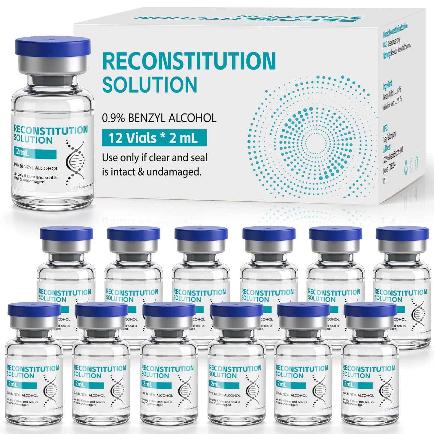 Reconstitution Solution | Bacteriostatic Water - 0.9% Benzyl Alcohol | 12-Pack 2ml Each Vial - Clear Glass | Third-Party Tested
