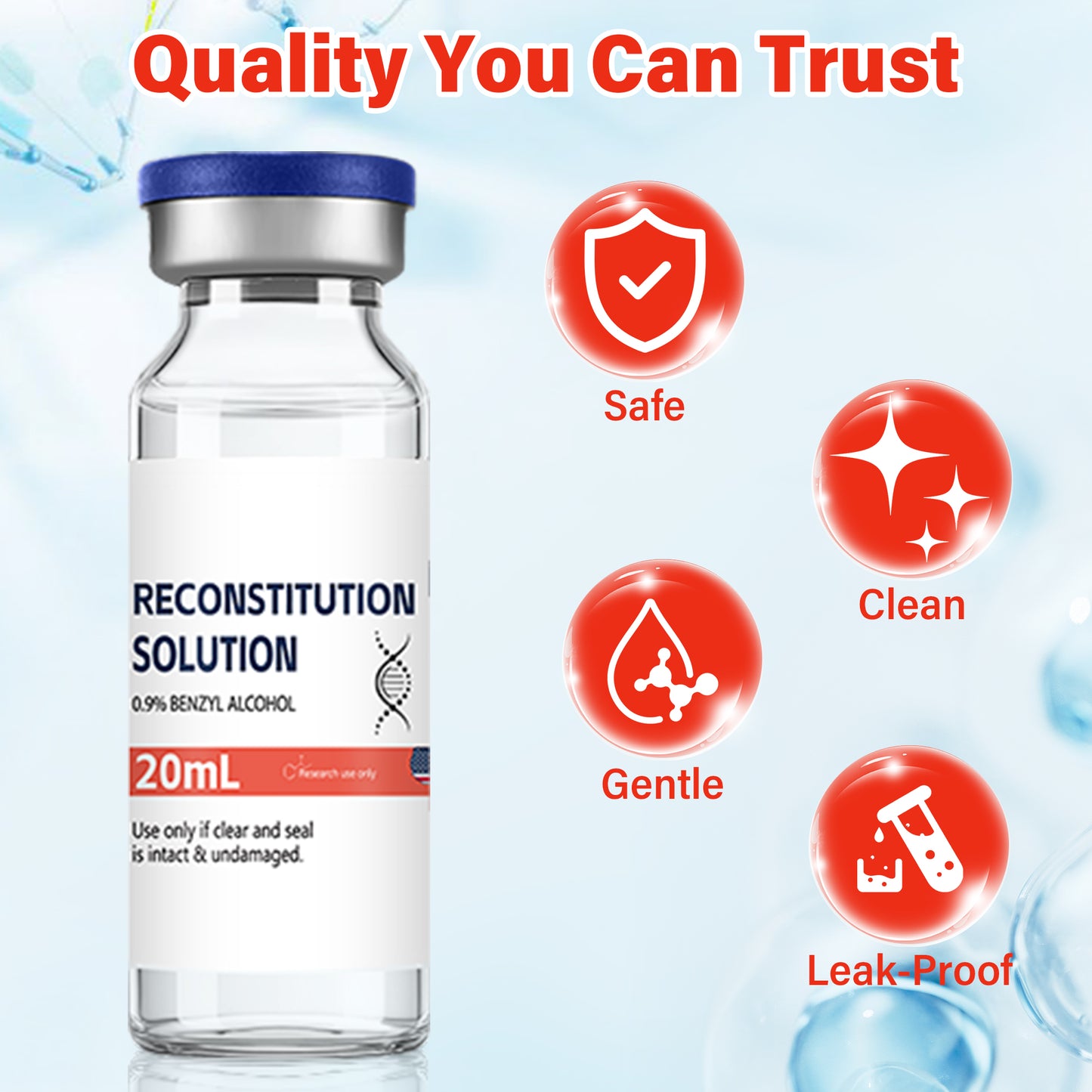 Reconstitution Solution | Bacteriostatic Water - 0.9% Benzyl Alcohol | 20ml Each Vial - Clear Glass | Third-Party Tested