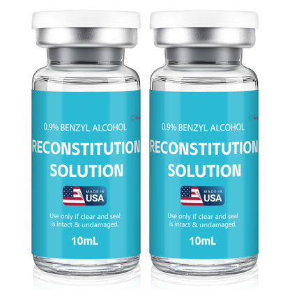 Reconstitution Solution | Bacteriostatic Water - 0.9% Benzyl Alcohol | 2-Pack 10ml Each Vial - Clear Glass | Third-Party Tested