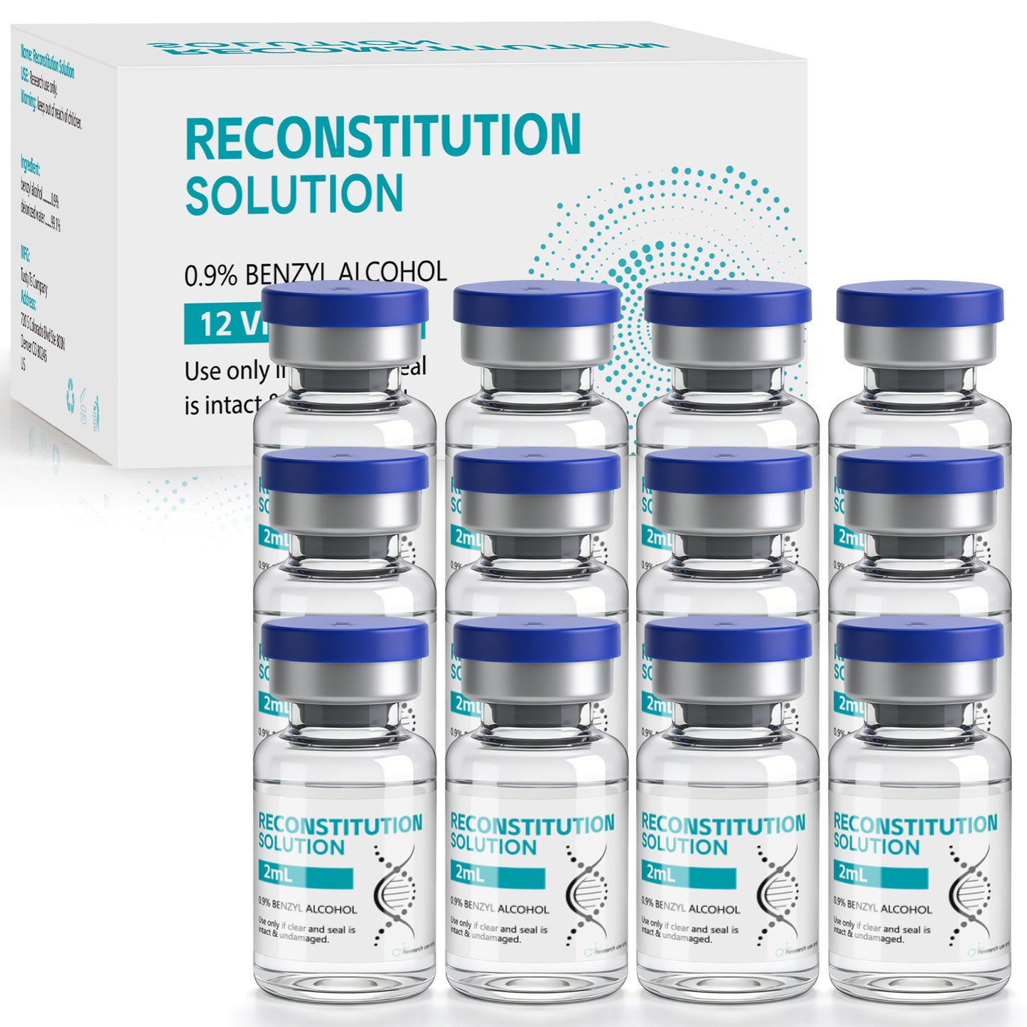 Reconstitution Solution | Bacteriostatic Water - 0.9% Benzyl Alcohol | 12-Pack 2ml Each Vial - Clear Glass | Third-Party Tested