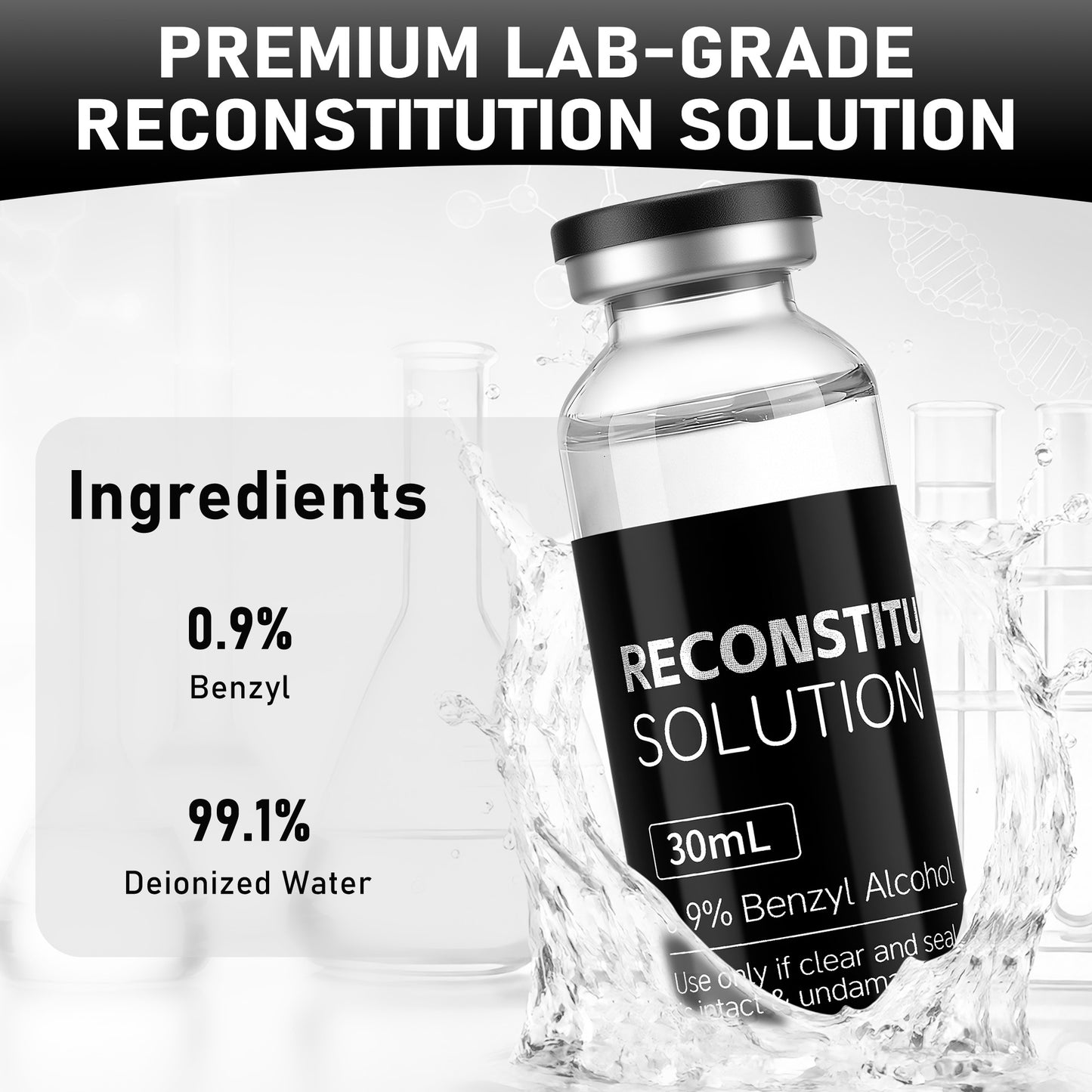 Reconstitution Solution | Bacteriostatic Water - 0.9% Benzyl Alcohol | 30ml Each Vial - Clear Glass | Third-Party Tested