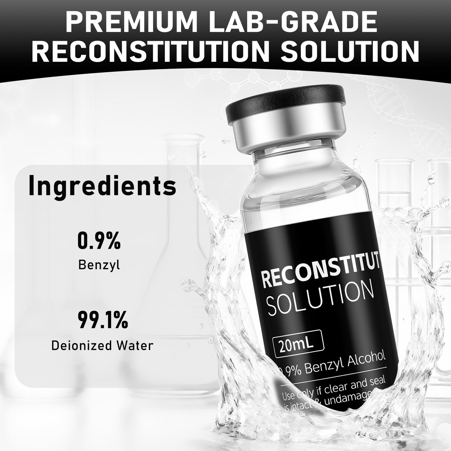 Reconstitution Solution | Bacteriostatic Water - 0.9% Benzyl Alcohol | 20ml Each Vial - Clear Glass | Third-Party Tested