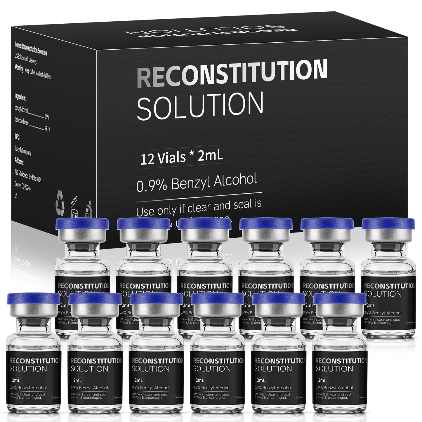 Reconstitution Solution | Bacteriostatic Water - 0.9% Benzyl Alcohol | 12-Pack 2ml Each Vial - Clear Glass | Third-Party Tested