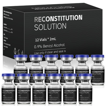 Reconstitution Solution | Bacteriostatic Water - 0.9% Benzyl Alcohol | 12-Pack 2ml Each Vial - Clear Glass | Third-Party Tested
