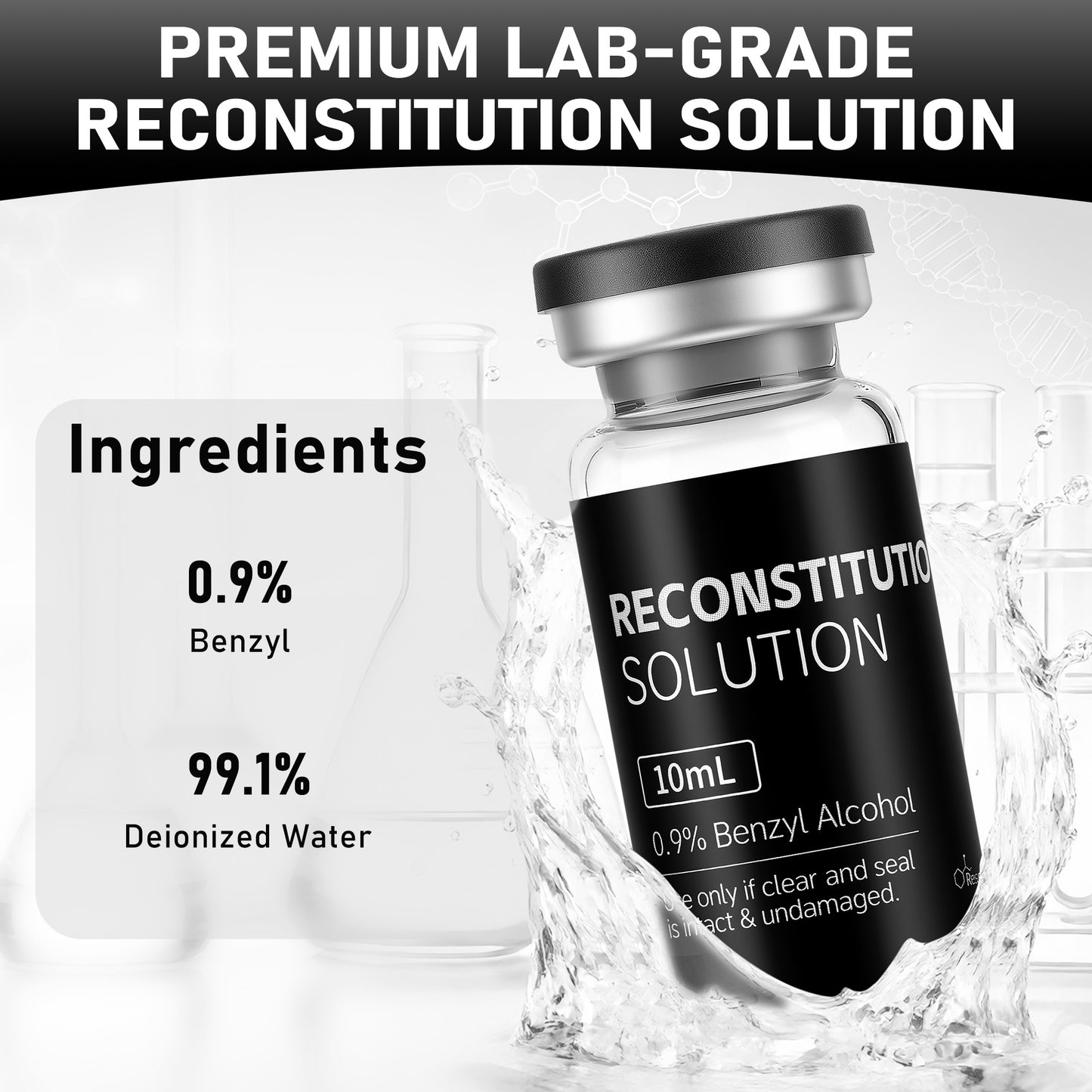 Reconstitution Solution | Bacteriostatic Water - 0.9% Benzyl Alcohol | 10ml Each Vial - Clear Glass | Third-Party Tested