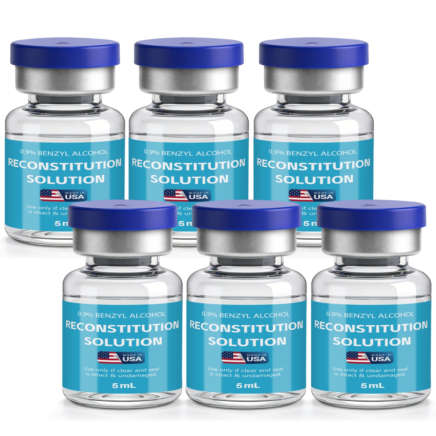 Reconstitution Solution | Bacteriostatic Water - 0.9% Benzyl Alcohol | 6-Pack 5ml Each Vial - Clear Glass | Third-Party Tested