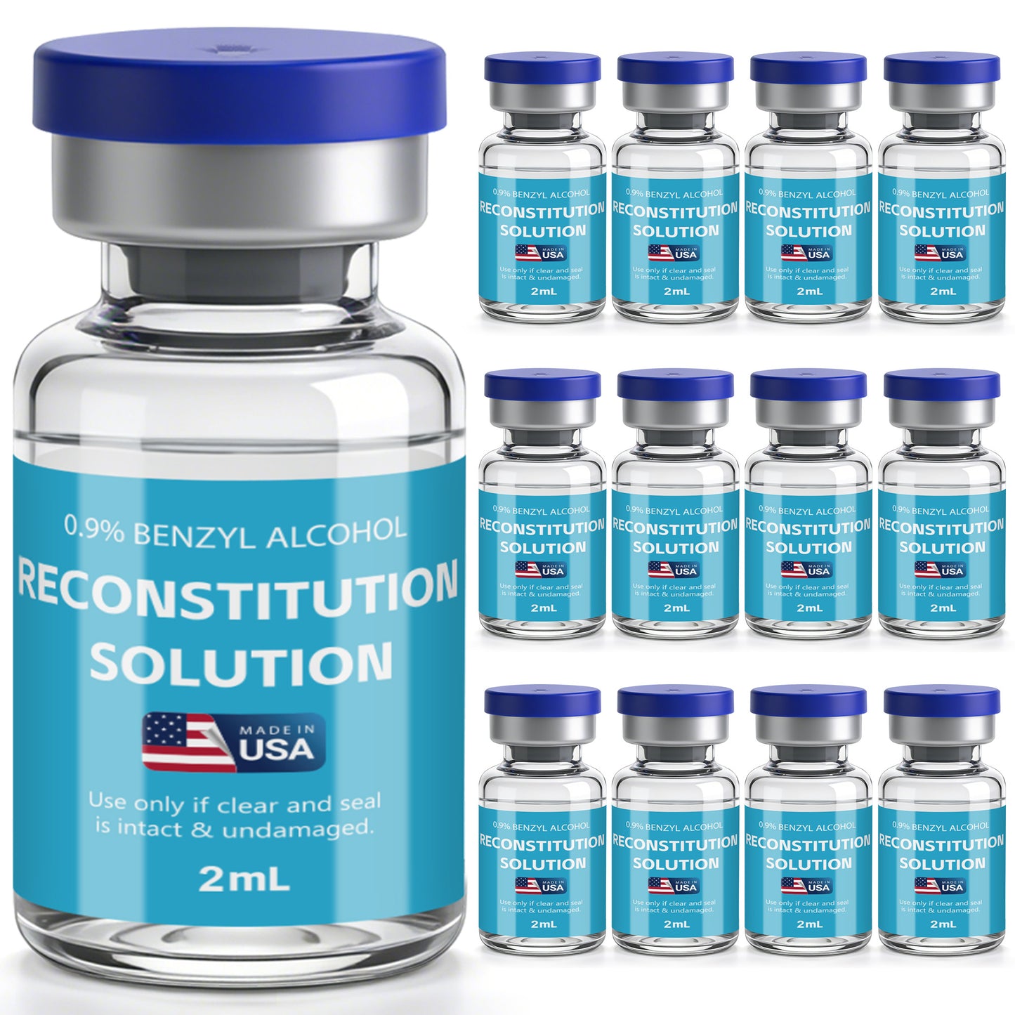 Reconstitution Solution | Bacteriostatic Water - 0.9% Benzyl Alcohol | 12-Pack 2ml Each Vial - Clear Glass | Third-Party Tested