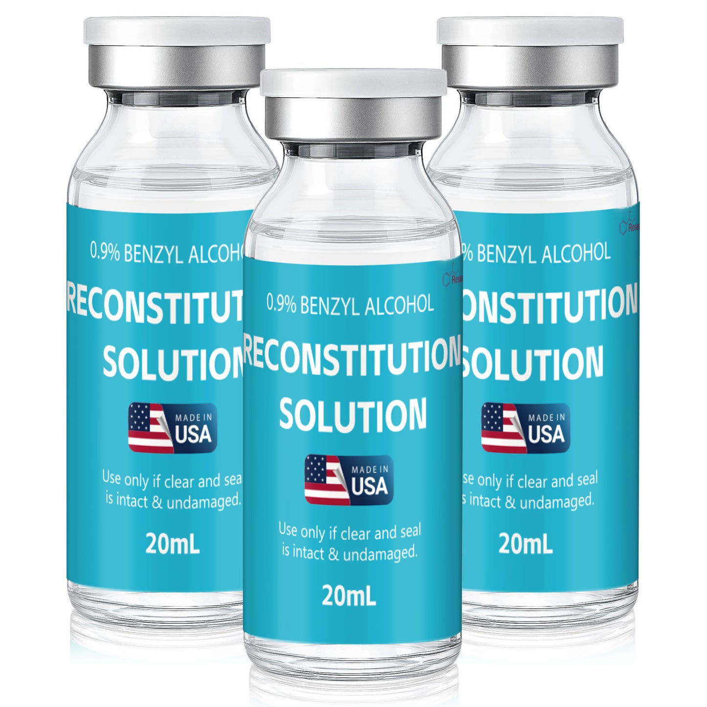 Reconstitution Solution | Bacteriostatic Water - 0.9% Benzyl Alcohol | 3-Pack 20ml Each Vial - Clear Glass | Third-Party Tested