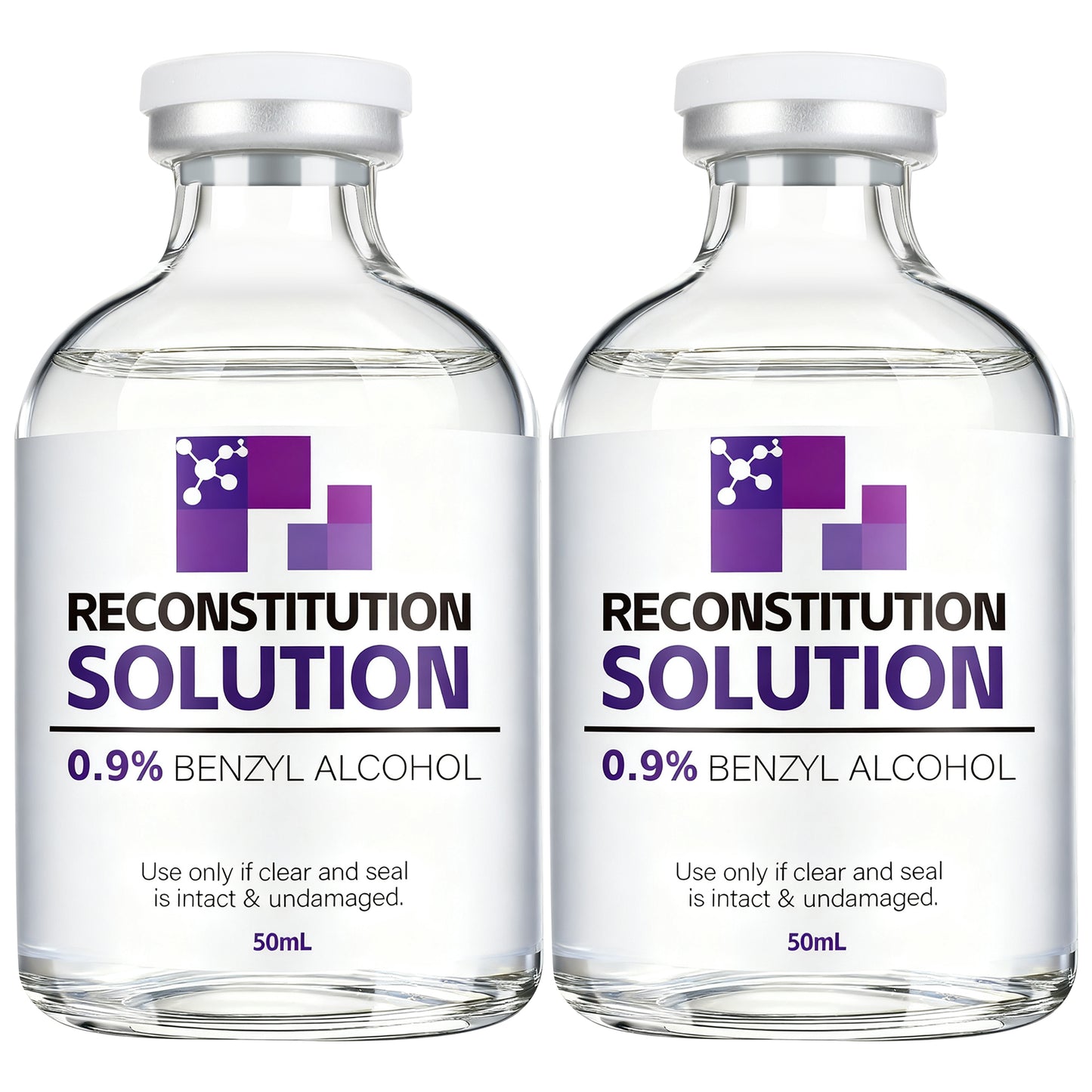 Reconstitution Solution | Bacteriostatic Water - 0.9% Benzyl Alcohol | 2-Pack 50ml Each Vial - Clear Glass | Third-Party Tested