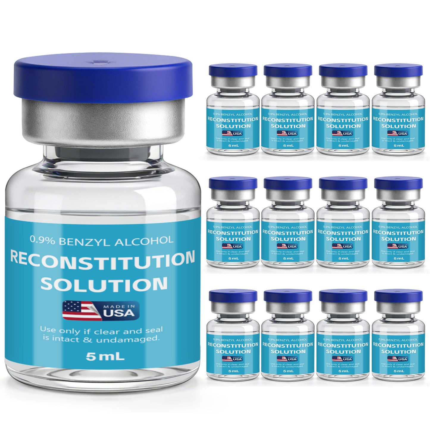 Reconstitution Solution | Bacteriostatic Water - 0.9% Benzyl Alcohol | 12-Pack 5ml Each Vial - Clear Glass | Third-Party Tested