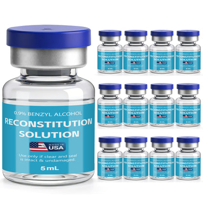 Reconstitution Solution | Bacteriostatic Water - 0.9% Benzyl Alcohol | 12-Pack 5ml Each Vial - Clear Glass | Third-Party Tested