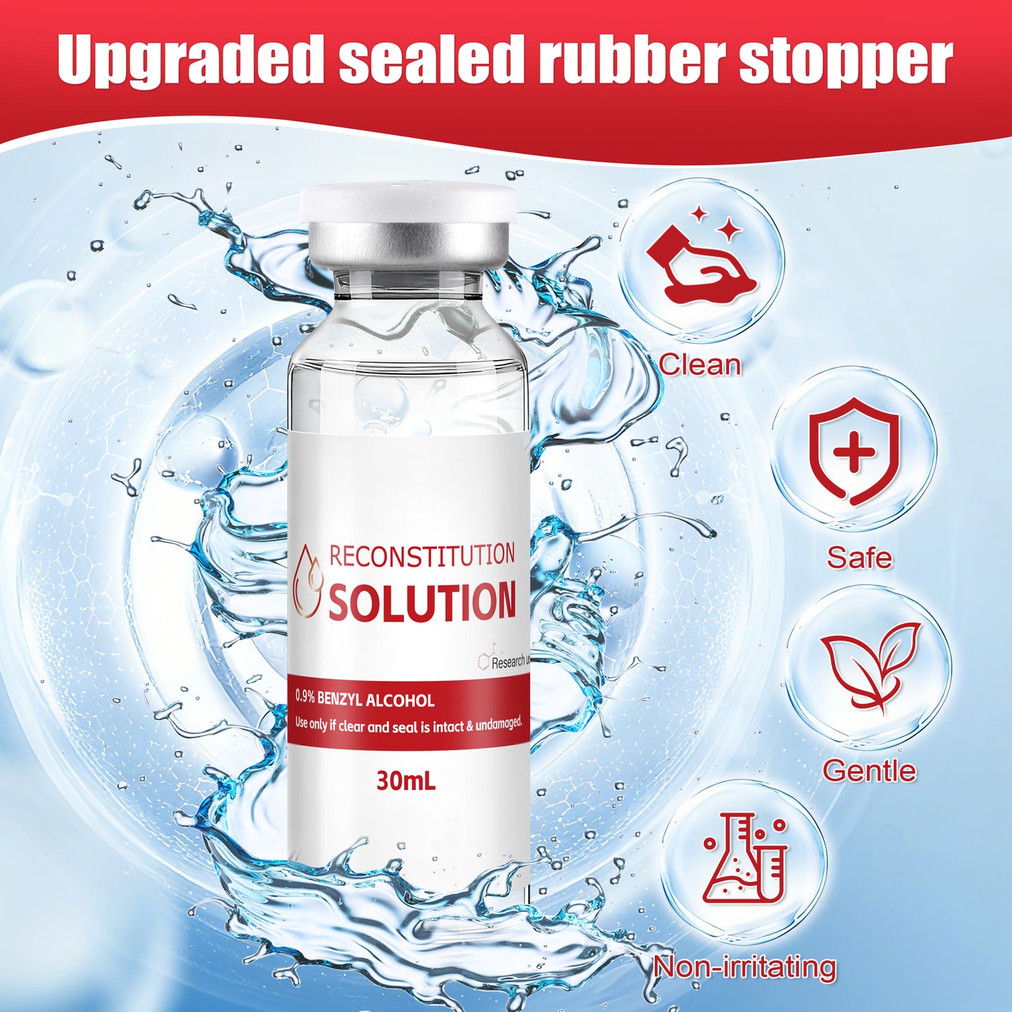 Reconstitution Solution | Bacteriostatic Water - 0.9% Benzyl Alcohol | 1-Pack 30ml Each Vial - Clear Glass | Third-Party Tested