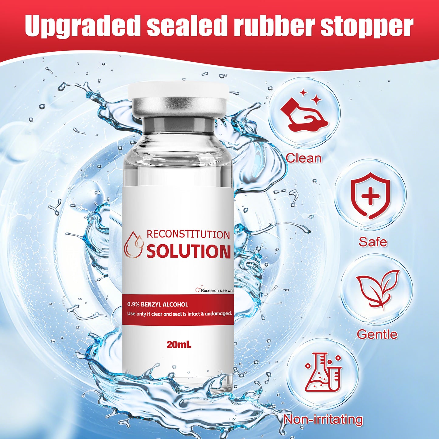 Reconstitution Solution | Bacteriostatic Water - 0.9% Benzyl Alcohol | 6-Pack 20ml Each Vial - Clear Glass | Third-Party Tested