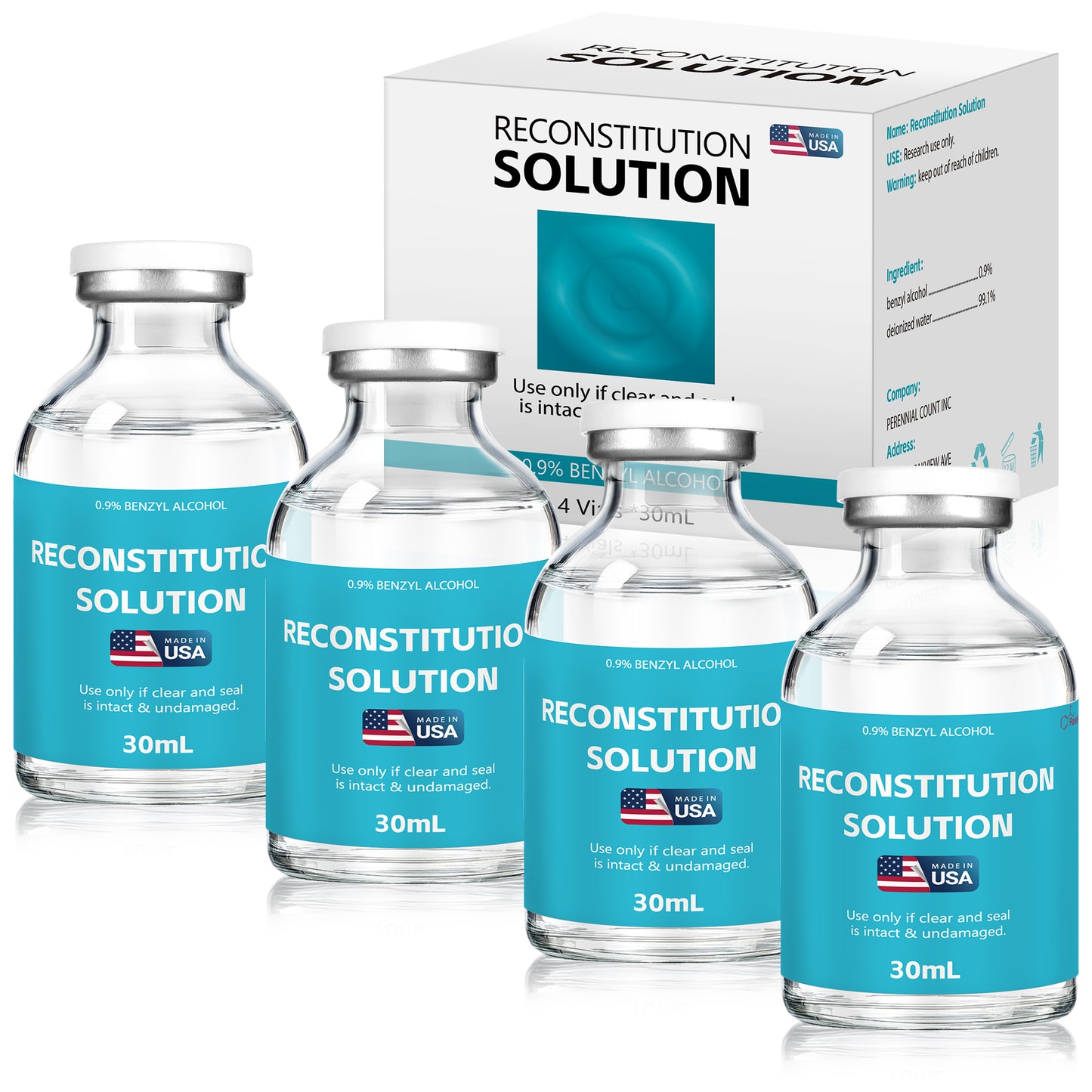 Reconstitution Solution | Bacteriostatic Water - 0.9% Benzyl Alcohol | 1-Pack 30ml Each Vial - Clear Glass | Third-Party Tested