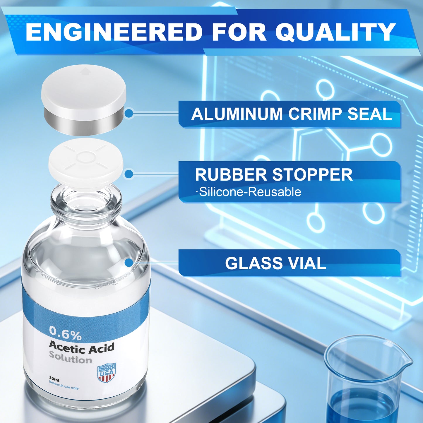 Acetic Acid Solution | 30ml Each Vial - Clear Glass | Third-Party Tested