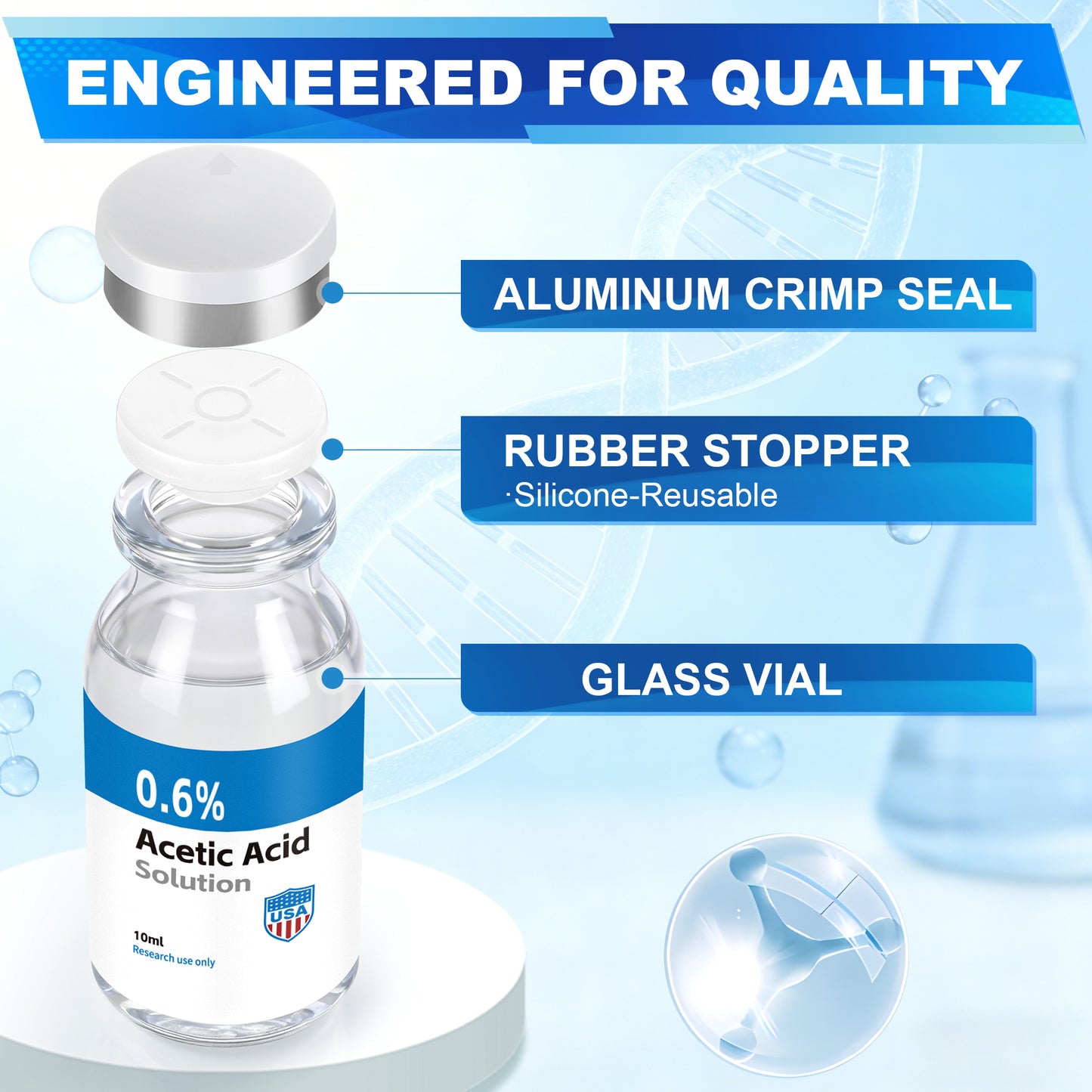 Reconstitution Solution | Bacteriostatic Water - 0.9% Benzyl Alcohol | 10ml Each Vial - Clear Glass | Third-Party Tested