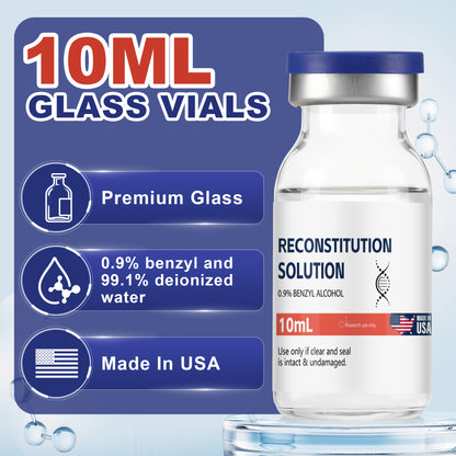 Reconstitution Solution | Bacteriostatic Water - 0.9% Benzyl Alcohol | 1-Pack 10ml Each Vial - Clear Glass | Third-Party Tested