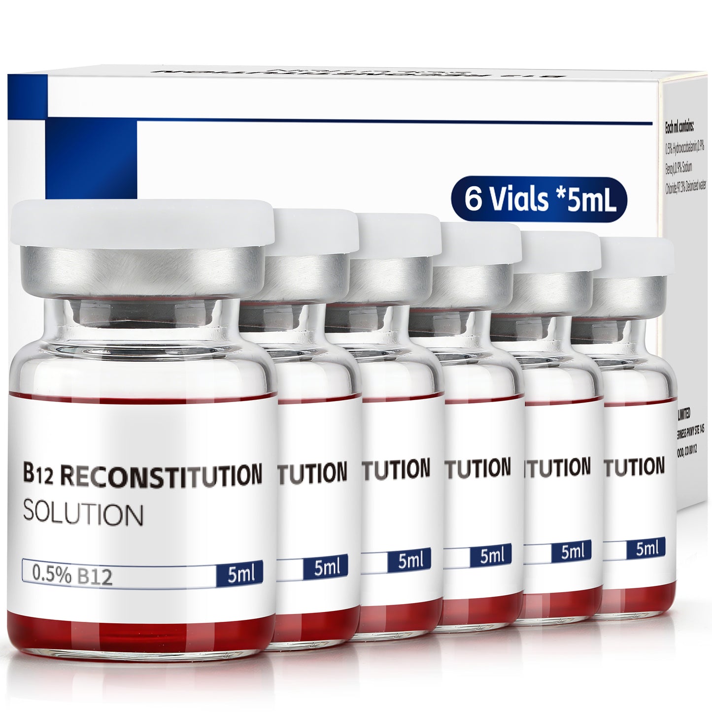 B12 Reconstitution Solution | Bacteriostatic Water - 0.9% Benzyl Alcohol | 6-Pack 5ml Each Vial - Clear Glass | Third-Party Tested