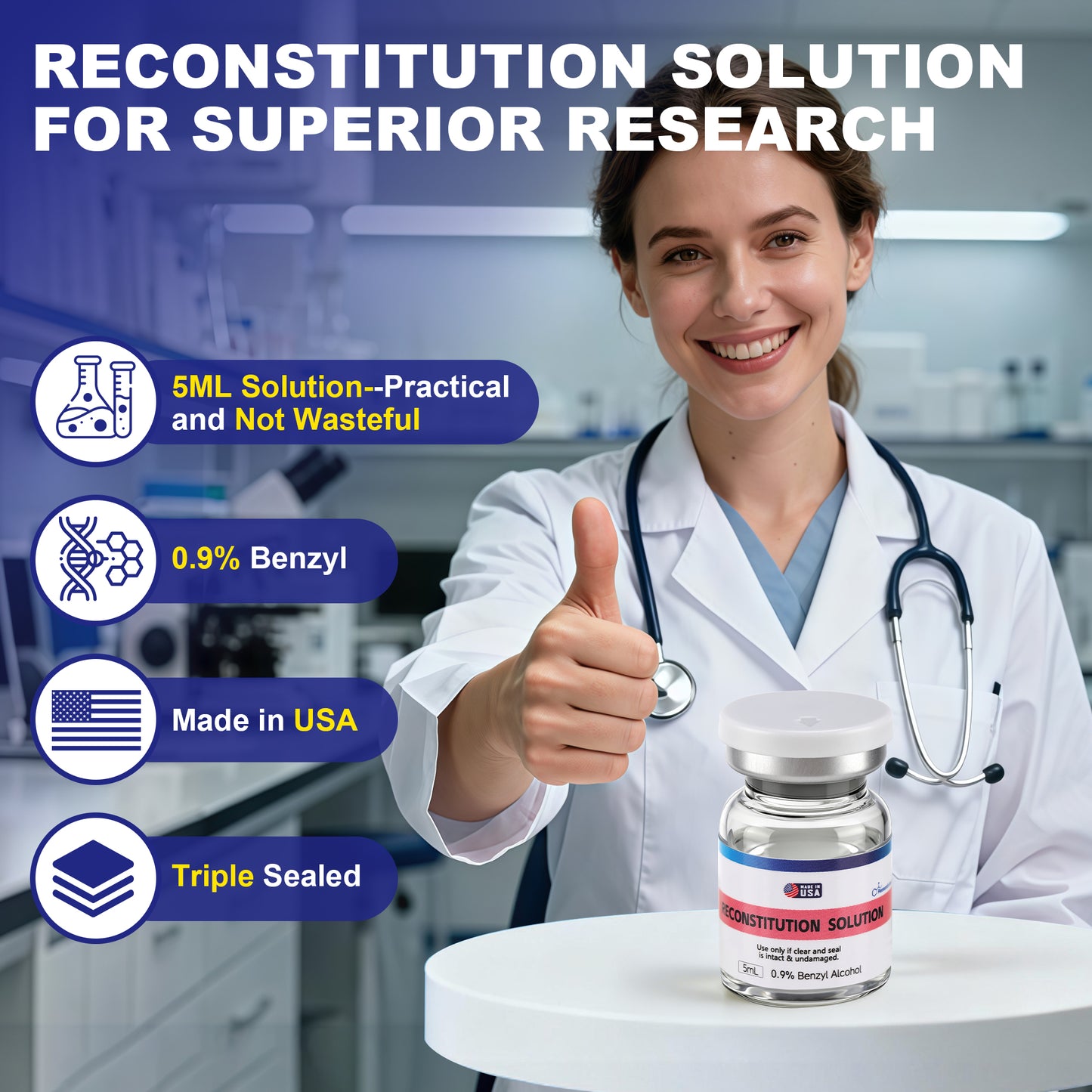 Reconstitution Solution | Bacteriostatic Water - 0.9% Benzyl Alcohol | 12-Pack 5ml Each Vial - Clear Glass | Third-Party Tested