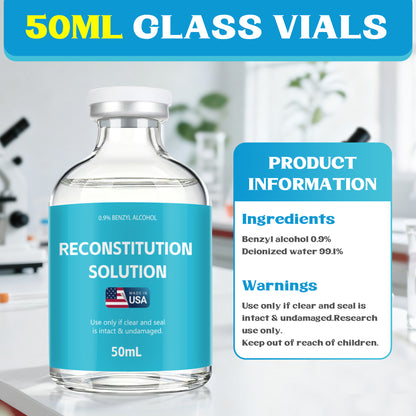 Reconstitution Solution | Bacteriostatic Water - 0.9% Benzyl Alcohol | 1-Pack 50ml Each Vial - Clear Glass | Third-Party Tested