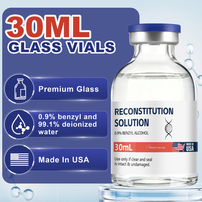 Reconstitution Solution | Bacteriostatic Water - 0.9% Benzyl Alcohol | 1-Pack 30ml Each Vial - Clear Glass | Third-Party Tested