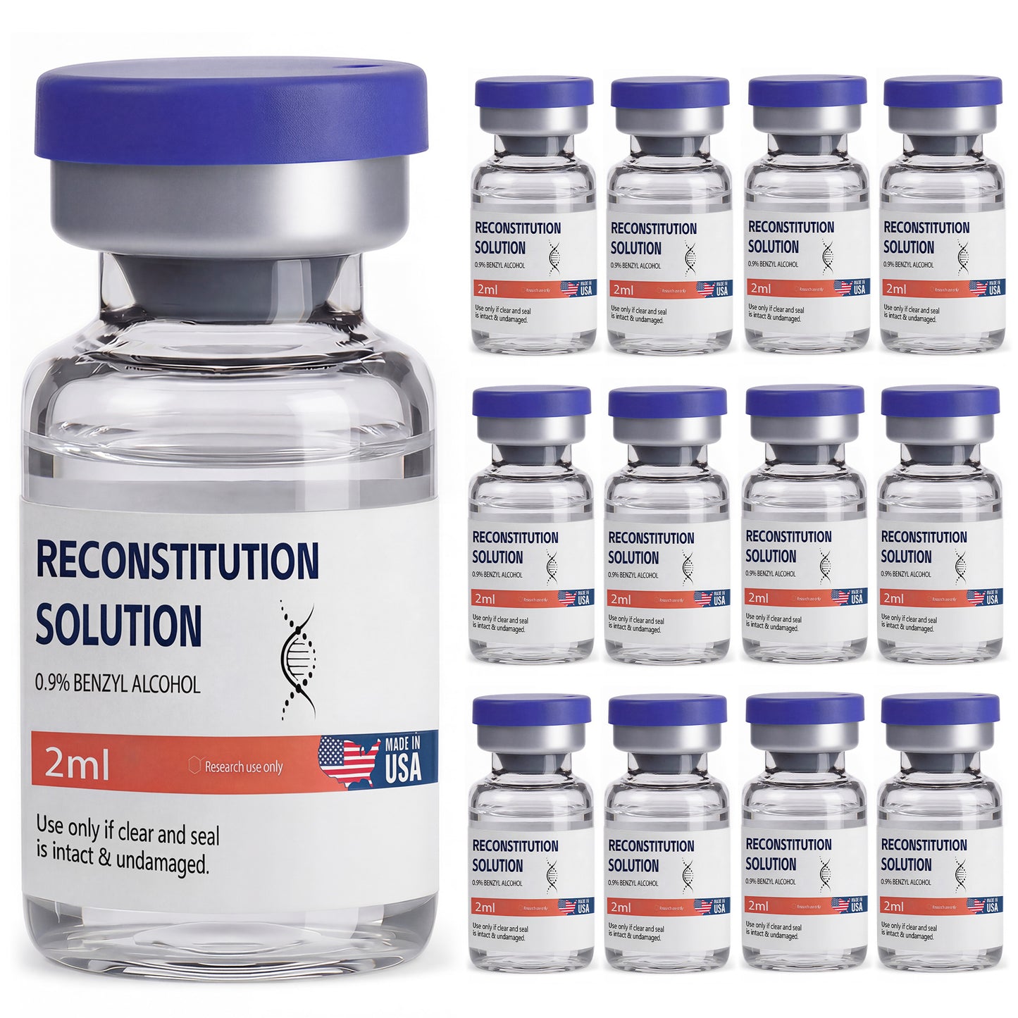 Reconstitution Solution | Bacteriostatic Water - 0.9% Benzyl Alcohol | 12-Pack 2ml Each Vial - Clear Glass | Third-Party Tested