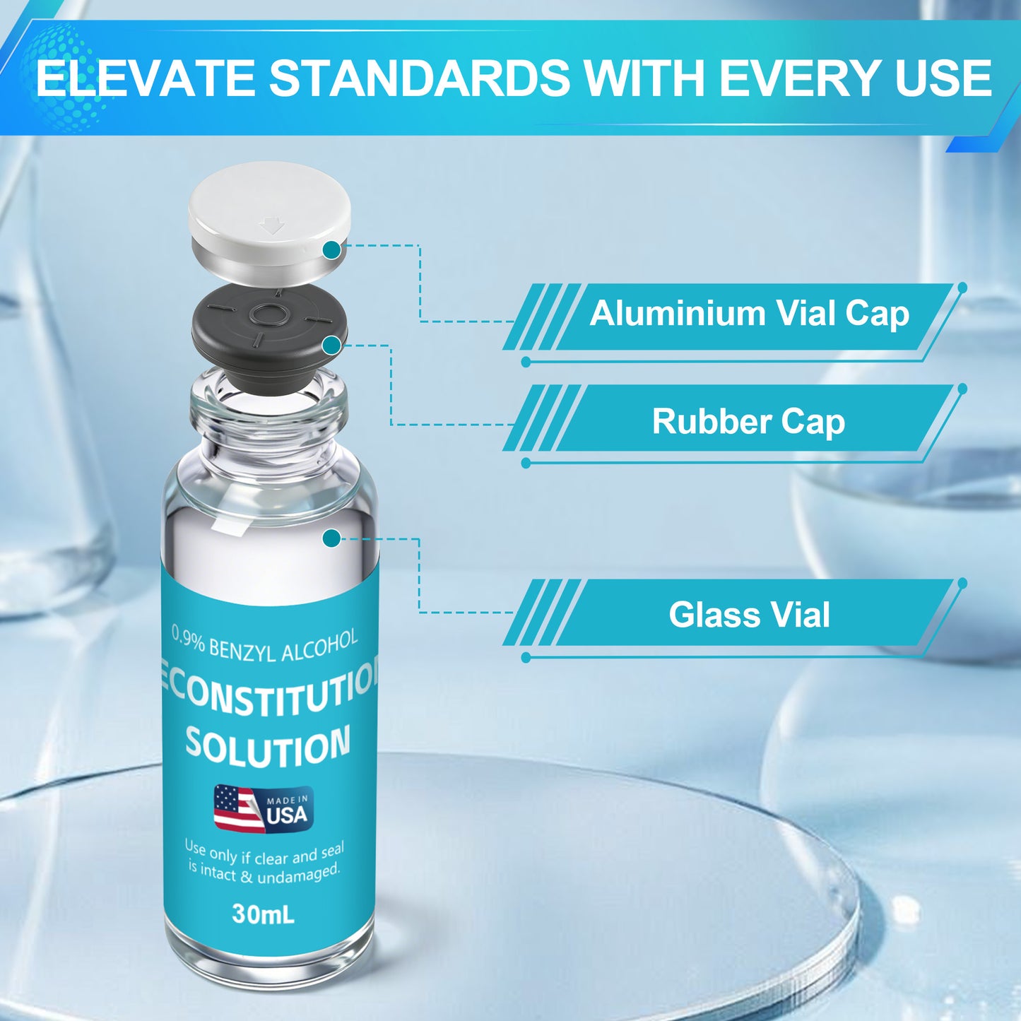 Reconstitution Solution | Bacteriostatic Water - 0.9% Benzyl Alcohol | 1-Pack 30ml Each Vial - Clear Glass | Third-Party Tested