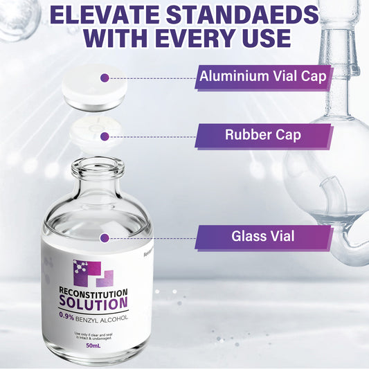 Reconstitution Solution | Bacteriostatic Water - 0.9% Benzyl Alcohol | 1-Pack 50ml Each Vial - Clear Glass | Third-Party Tested